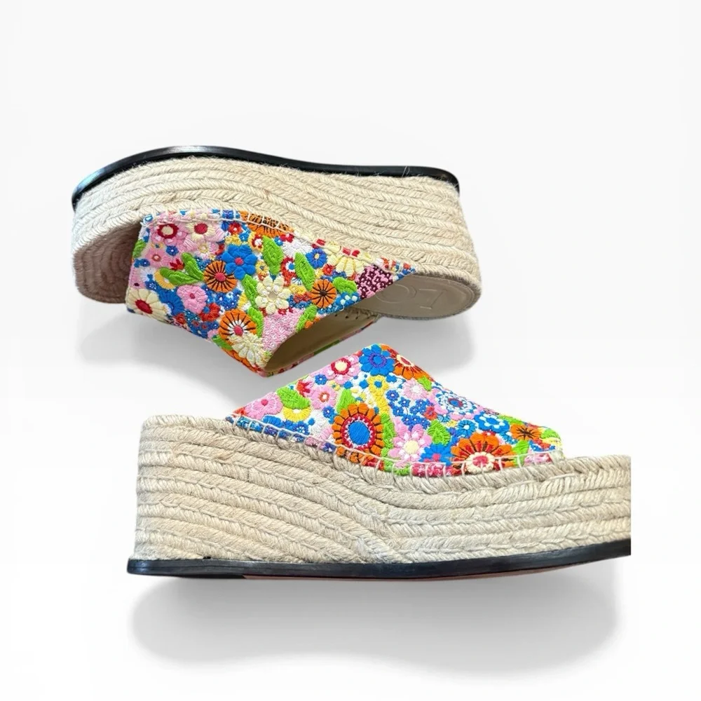 Loewe x Paula's Ibiza Petal Embroidered Canvas Platform Espadrille Mules EU 37